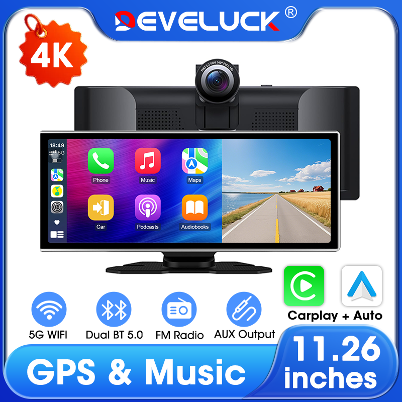 Car Dash Cam - 11.26인치 4K 무선 카메라, 카플레이 및